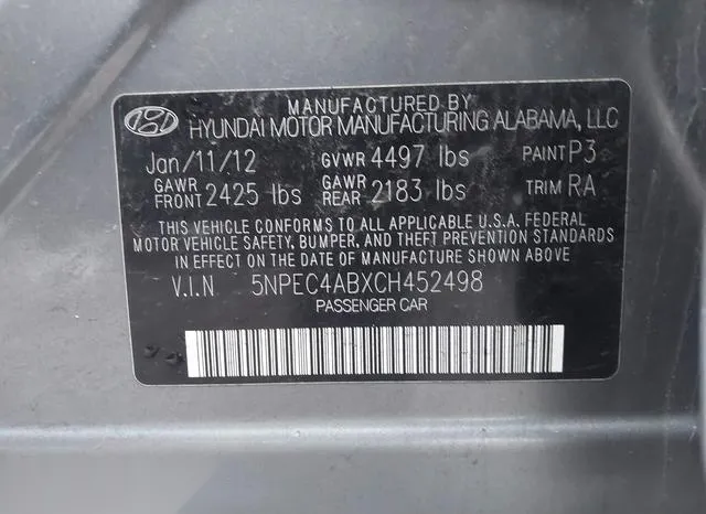 5NPEC4ABXCH452498 2012 2012 Hyundai Sonata- Limited 2-0T 9