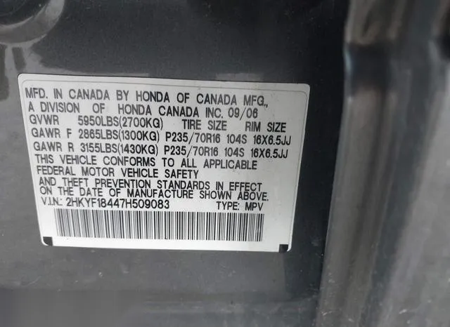 2HKYF18447H509083 2007 2007 Honda Pilot- EX 9