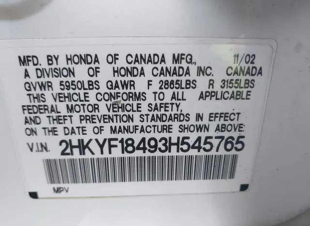 2HKYF18493H545765 2003 2003 Honda Pilot- EX 9