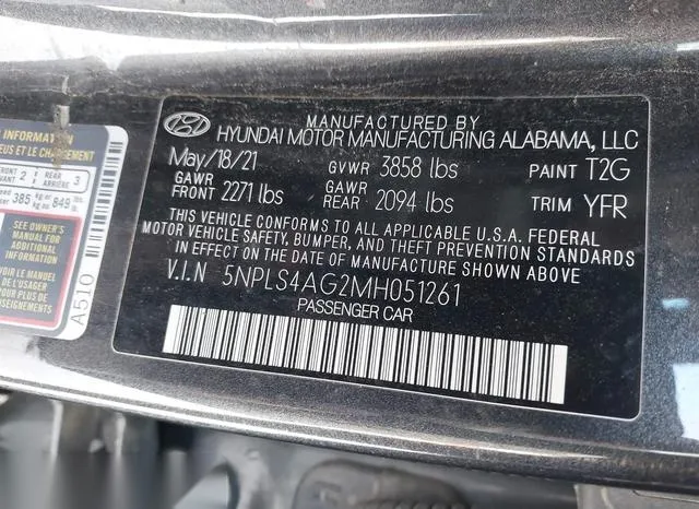 5NPLS4AG2MH051261 2021 2021 Hyundai Elantra- Sel 9