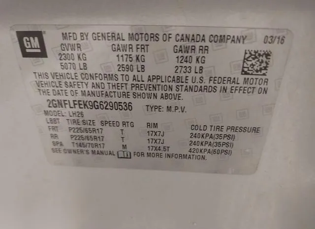 2GNFLFEK9G6290536 2016 2016 Chevrolet Equinox- LT 9