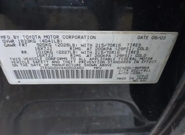 JTEGD20V440002460 2004 2004 Toyota RAV4 9