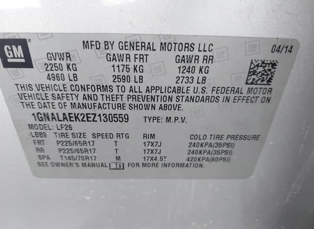 1GNALAEK2EZ130559 2014 2014 Chevrolet Equinox- LS 9