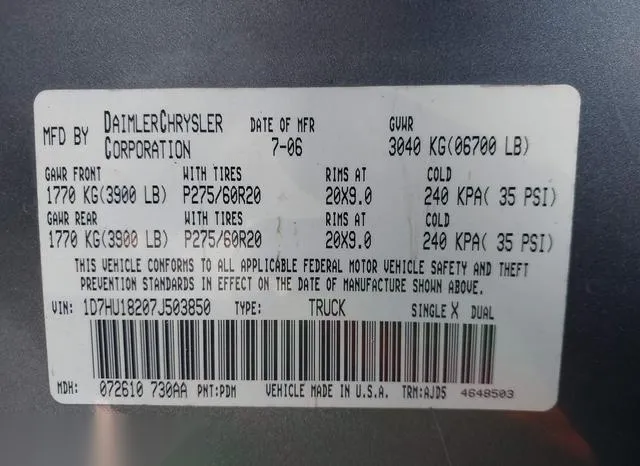 1D7HU18207J503850 2007 2007 Dodge RAM 1500- Slt/Trx4 Off Ro 9