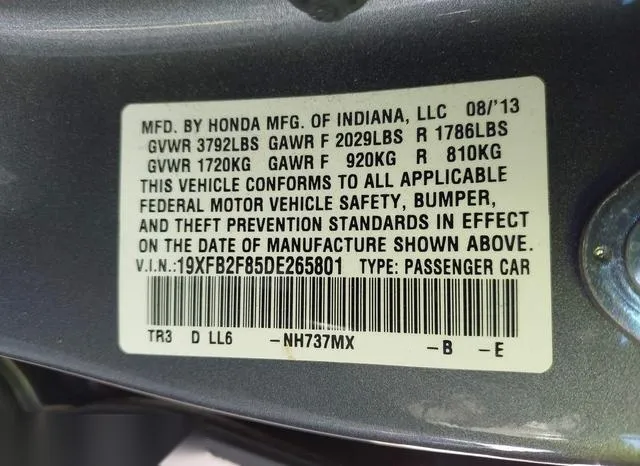 19XFB2F85DE265801 2013 2013 Honda Civic- EX 9