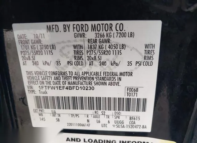 1FTFW1EF4BFD10230 2011 2011 Ford F-150- FX4 9