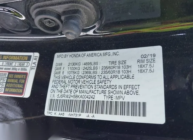 5J6RW2H58KA004242 2019 2019 Honda CR-V- EX 9