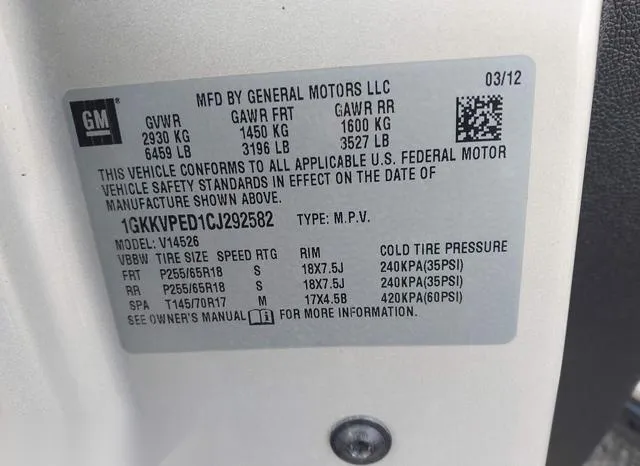 1GKKVPED1CJ292582 2012 2012 GMC Acadia- Sle 9