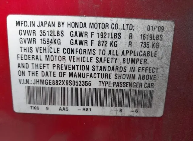 JHMGE882X9S053356 2009 2009 Honda Fit 9