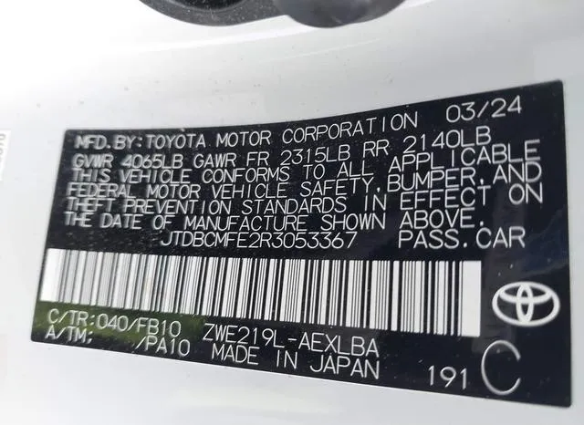 JTDBCMFE2R3053367 2024 2024 Toyota Corolla- Hybrid Le 9