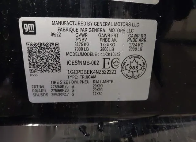 1GCPDBEK4NZ522321 2022 2022 Chevrolet Silverado 1500- 4Wd 9