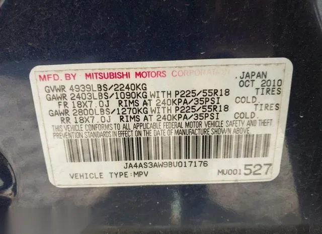 JA4AS3AW9BU017176 2011 2011 Mitsubishi Outlander- SE 9