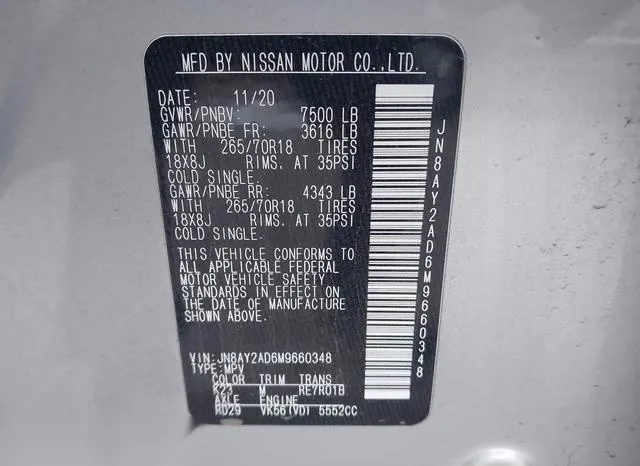 JN8AY2AD6M9660348 2021 2021 Nissan Armada- Sv 4Wd 9