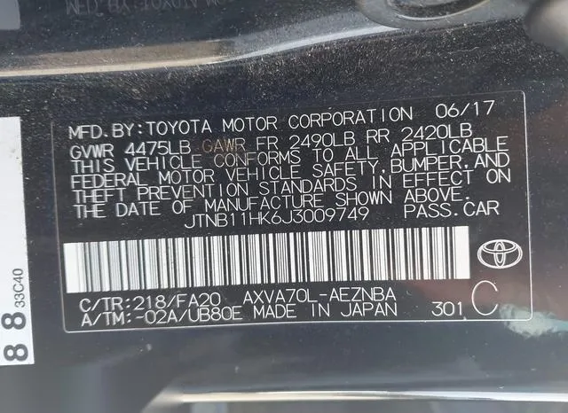 JTNB11HK6J3009749 2018 2018 Toyota Camry- LE 9