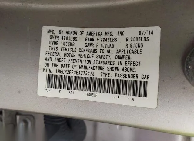 1HGCR2F33EA275378 2014 2014 Honda Accord- LX 9