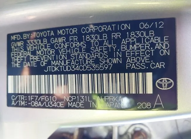 JTDKTUD34CD535597 2012 2012 Toyota Yaris- L 9