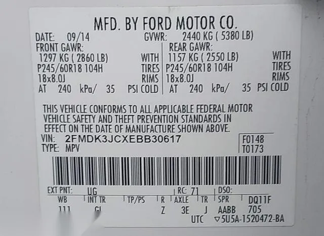 2FMDK3JCXEBB30617 2014 2014 Ford Edge- Sel 9