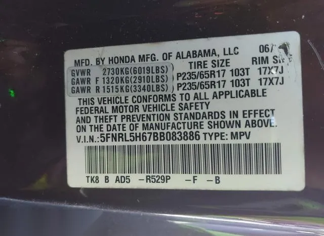 5FNRL5H67BB083886 2011 2011 Honda Odyssey- Ex-L 9