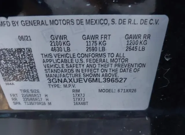 3GNAXUEV6ML396527 2021 2021 Chevrolet Equinox- Awd Lt 9