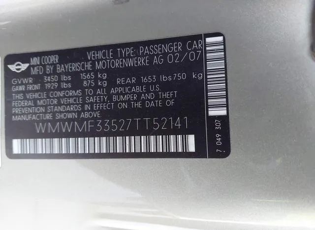 WMWMF33527TT52141 2007 2007 Mini Cooper 9