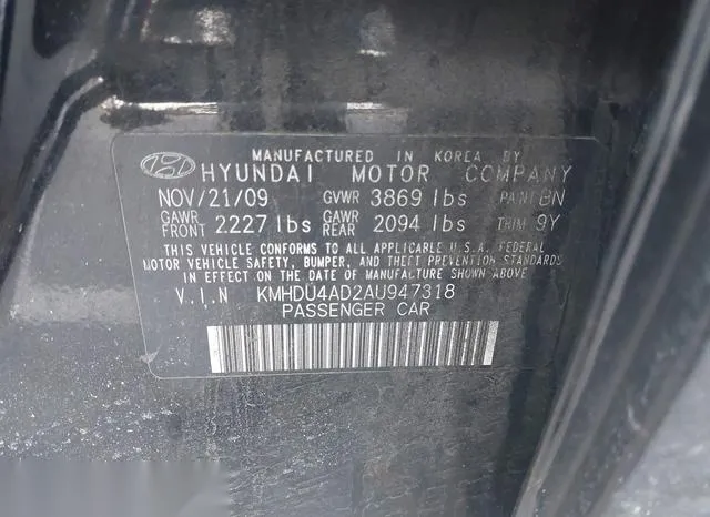 KMHDU4AD2AU947318 2010 2010 Hyundai Elantra- Gls 9