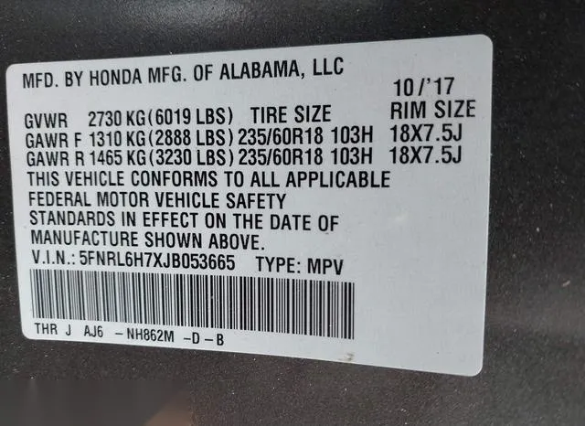 5FNRL6H7XJB053665 2018 2018 Honda Odyssey- Ex-L 9