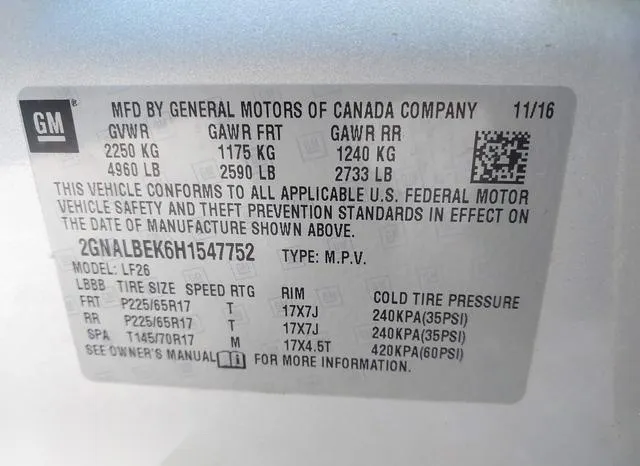 2GNALBEK6H1547752 2017 2017 Chevrolet Equinox- LS 9