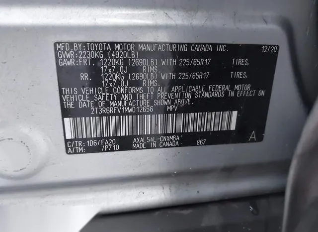 2T3R6RFV1MW012656 2021 2021 Toyota RAV4- Hybrid Xle 9