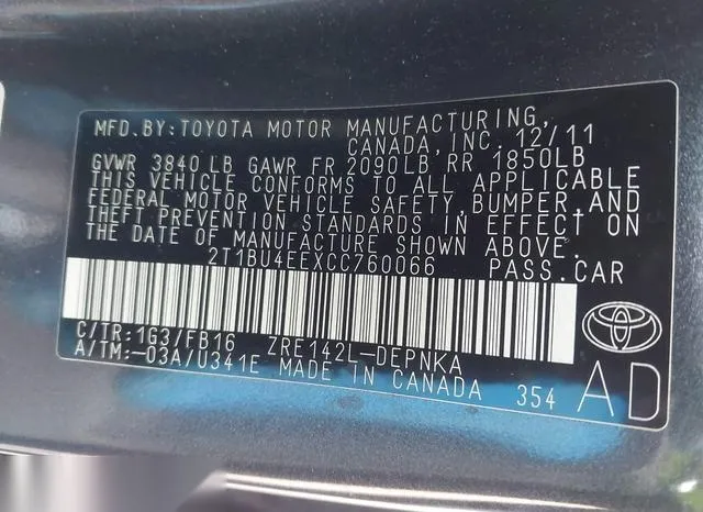 2T1BU4EEXCC760066 2012 2012 Toyota Corolla- LE 9