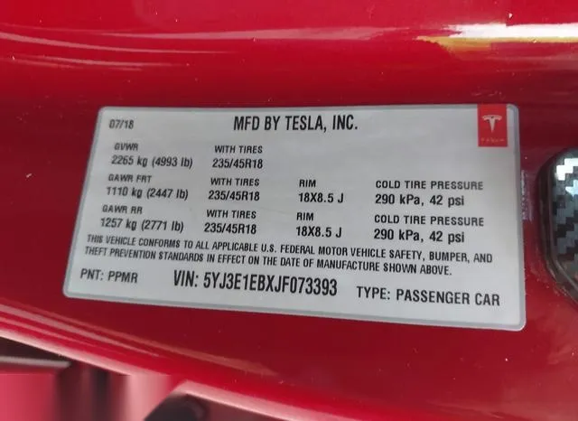 5YJ3E1EBXJF073393 2018 2018 Tesla Model 3- Long Range/Perfo 9