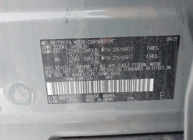 JTMRWRFV4MD124610 2021 2021 Toyota RAV4- Hybrid Xle 9