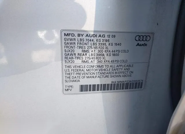 WA1MMAFE3AD003574 2010 2010 Audi Q7- 3-0 Tdi Premium 9