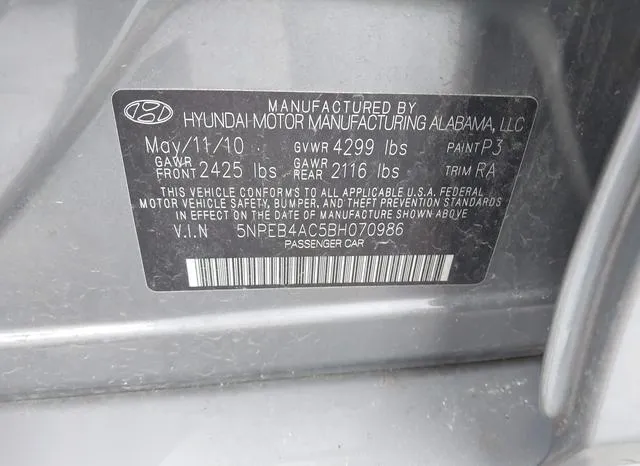 5NPEB4AC5BH070986 2011 2011 Hyundai Sonata- Gls 9