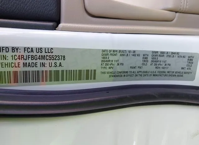 1C4RJFBG4MC552378 2021 2021 Jeep Grand Cherokee- Limited 4X4 9