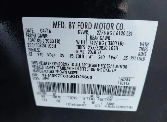 1FM5K7F80GGD26688 2016 2016 Ford Explorer- Limited 9