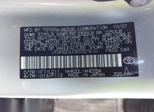 JTDKB20U083327610 2008 2008 Toyota Prius 9