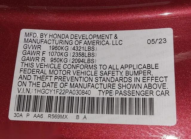 1HGCY1F22PA030840 2023 2023 Honda Accord- LX 9