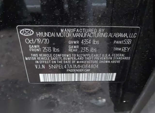 5NPEL4JA1MH084804 2021 2021 Hyundai Sonata- Sel 9