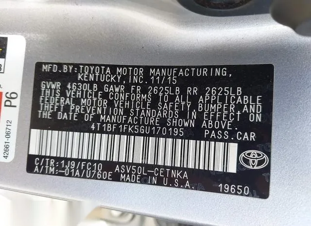 4T1BF1FK5GU170195 2016 2016 Toyota Camry- LE 9