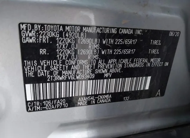 2T3RWRFV6LW093409 2020 2020 Toyota RAV4- Hybrid Xle 9