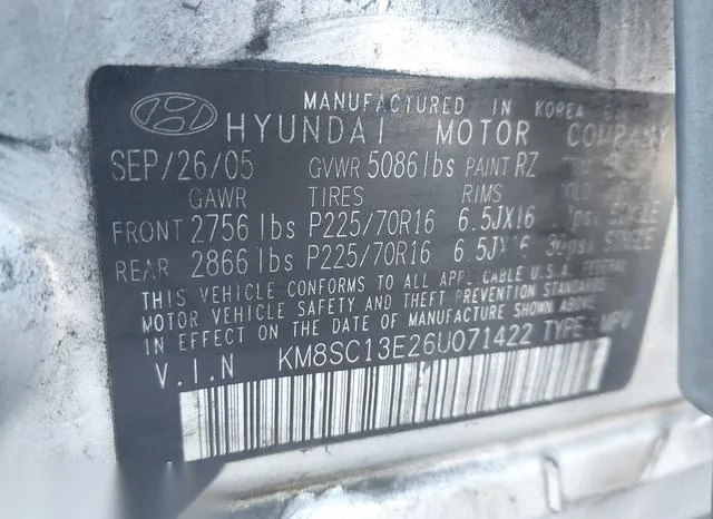 KM8SC13E26U071422 2006 2006 Hyundai Santa Fe- Gls/Limited 9