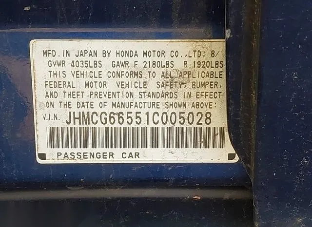 JHMCG66551C005028 2001 2001 Honda Accord- 2-3 LX 9