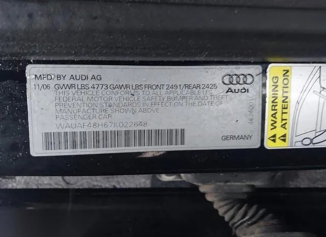 WAUAF48H67K022648 2007 2007 Audi A4- 2-0T 9