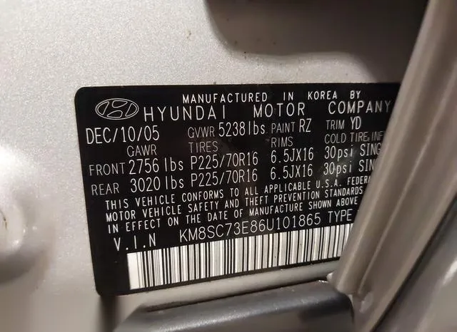 KM8SC73E86U101865 2006 2006 Hyundai Santa Fe- Gls/Limited 9