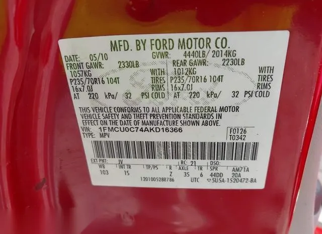 1FMCU0C74AKD16366 2010 2010 Ford Escape- Xls 9