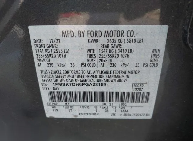 1FMSK7DH6PGA23159 2023 2023 Ford Explorer- Xlt 9