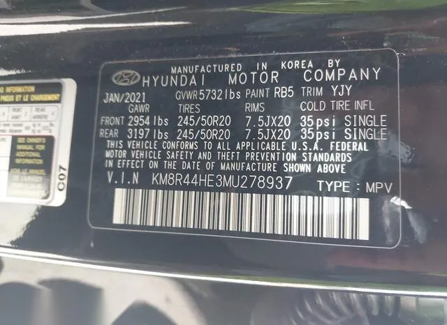 KM8R44HE3MU278937 2021 2021 Hyundai Palisade- Sel 9