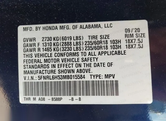 5FNRL6H53MB015584 2021 2021 Honda Odyssey- EX 9