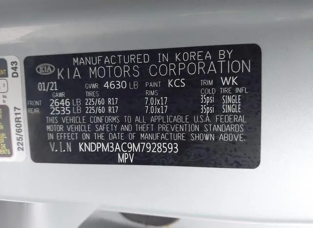 KNDPM3AC9M7928593 2021 2021 KIA Sportage- LX 9