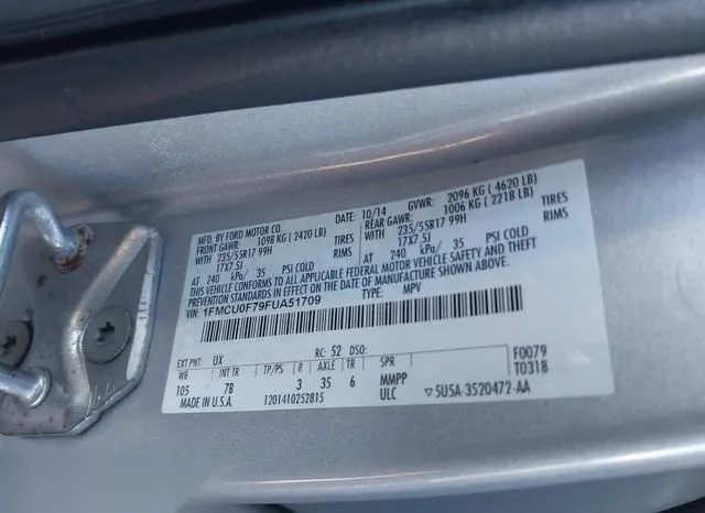 1FMCU0F79FUA51709 2015 2015 Ford Escape- S 9